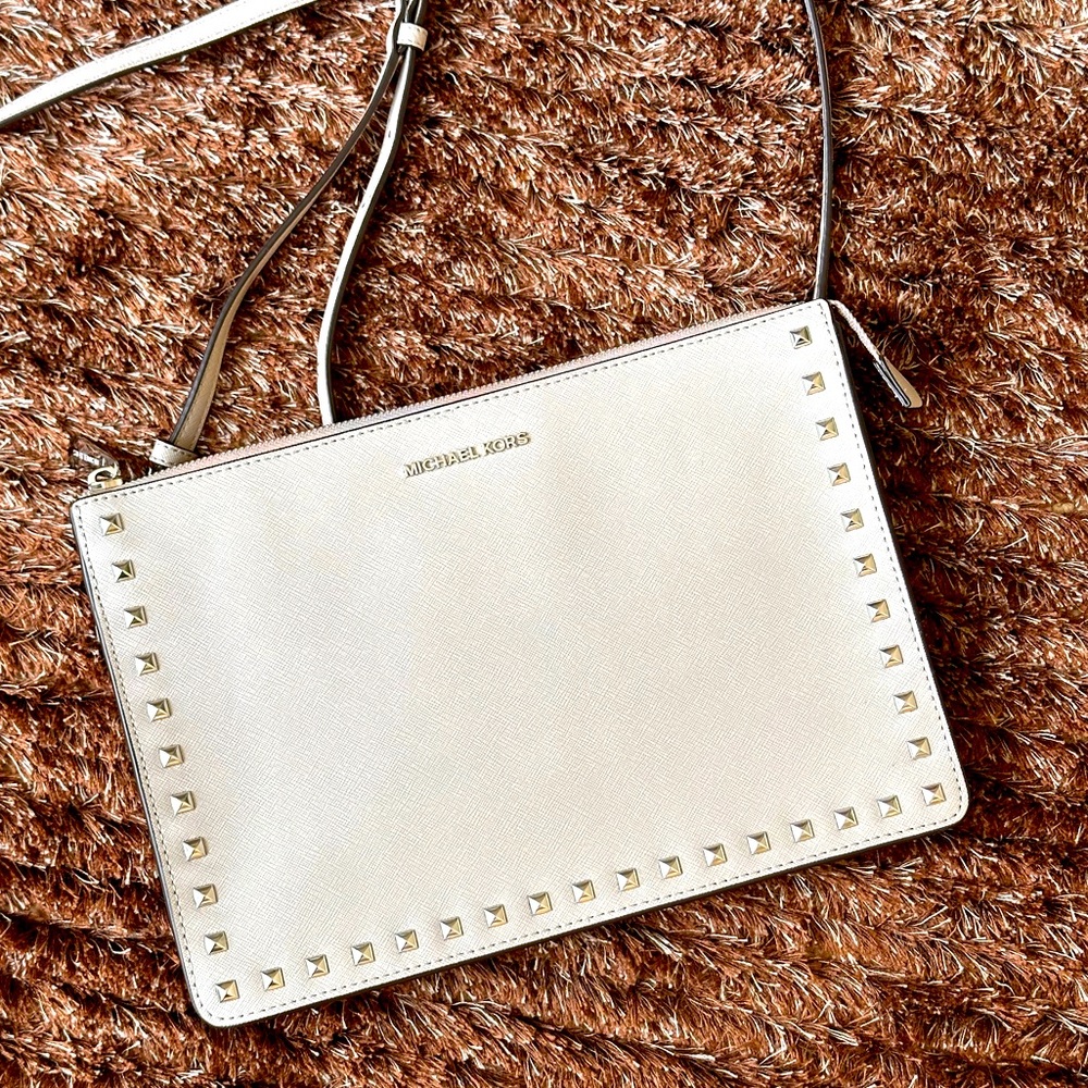 Michael Kors Studded Crossbody Bag in Gray Saffiano Leather